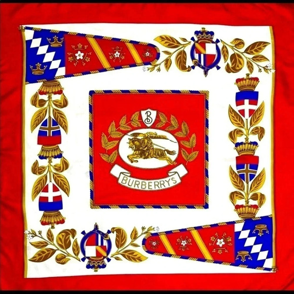 Vintage Burberry 100% Silk Scarf 33x34 - Picture 3 of 8